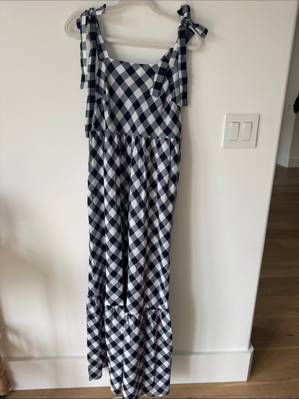 Black & White Gingham Maxi Dress with Tie Straps